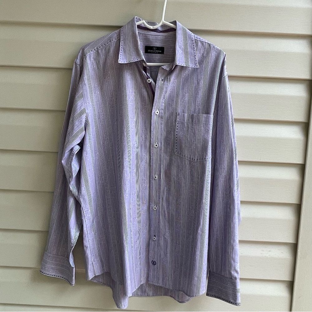 BUGATCHI MEN SHAPED FIT DRESS SHIRT SIZE XL purple and white